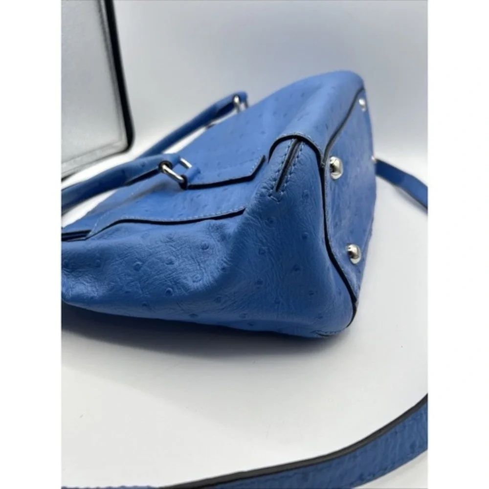 Milly Satchel Bag Women Cobalt Blue Ostrich Embossed Leather Satchel Crossbody